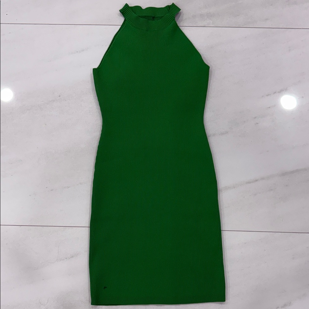 Green Halter Ribbed Bodycon Dress